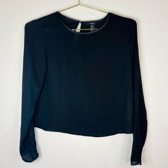 Forever 21 Women's Black Sheer Long Sleeve Top Small Minimalist Elegant - Picture 2 of 9